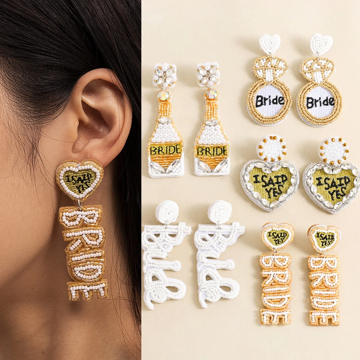 Handgemachte Hochzeit Braut Statement Ohrringe für Frauen Strass Perlen Tropfen Baumeln Ohrringe Party Braut Hochzeit Schmuck Geschenke Image