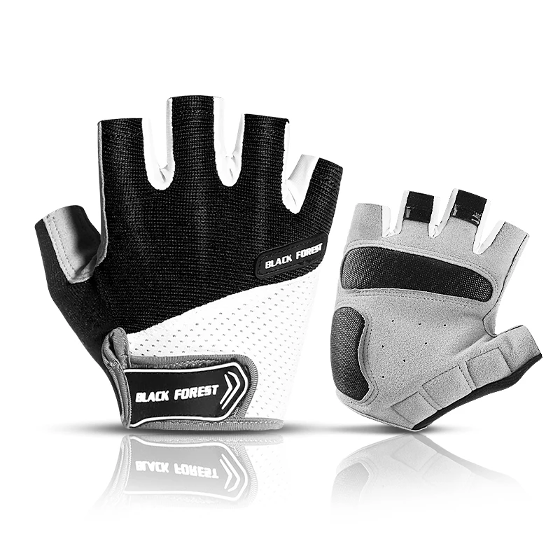 Outdoor Halb finger Fahrrad handschuhe atmungsaktive Lycra Stoff tragen widerstands fähige Rennrad fahren MTB Fahrrad Motorrad handschuhe schwarz Image