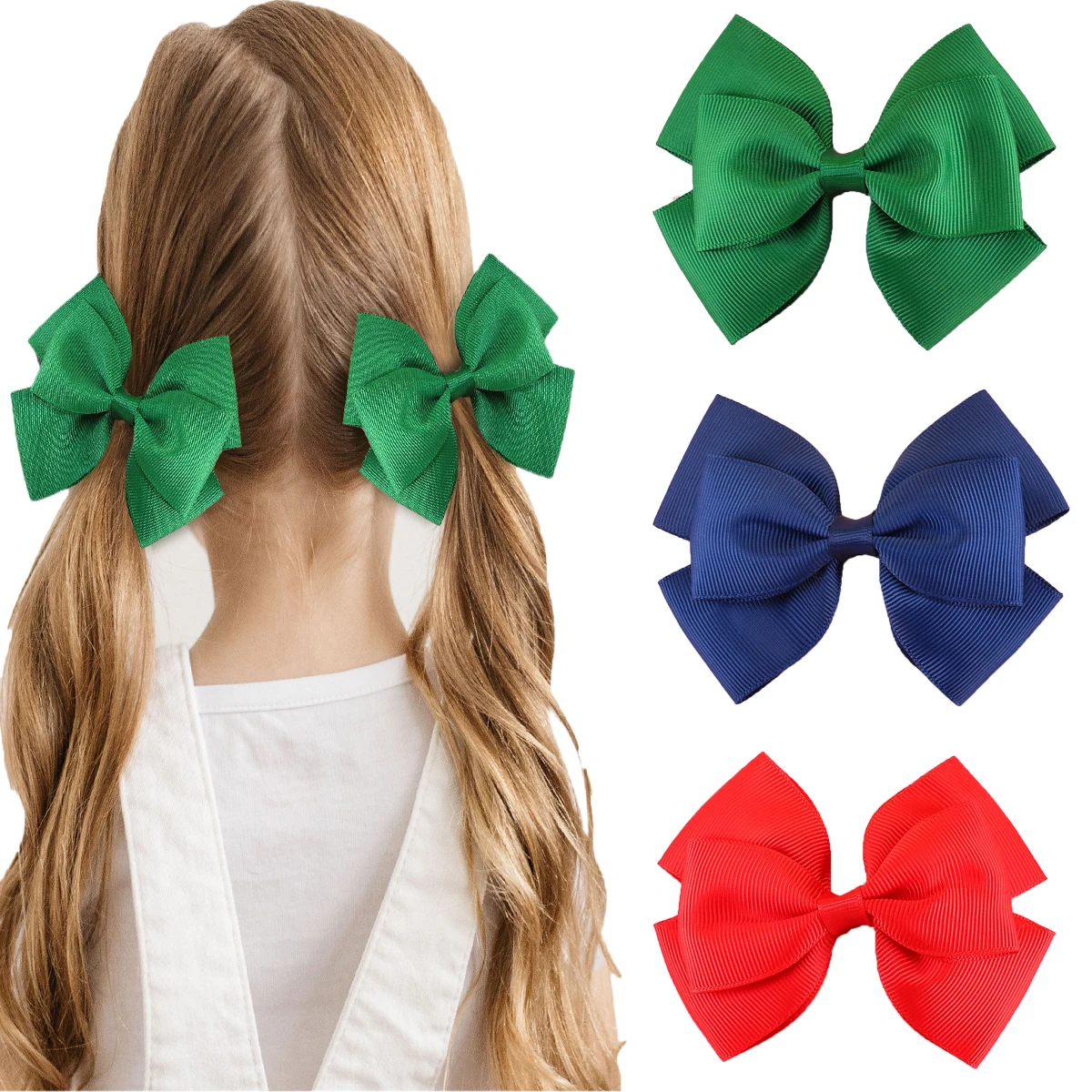 2 stücke/Set 3,9 Zoll Mädchen einfarbig Doppels chicht Bowknot Dekor Haars pangen Mädchen Haarschmuck Kopf bedeckung ideales Geschenk für Mädchen Image