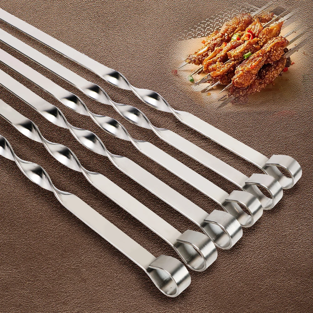 6 Stück breite Grills tangen Edelstahl Grills pieß Grill Utensil wieder verwendbare Grills tangen Outdoor Camping Picknick flache Grill gabel Image