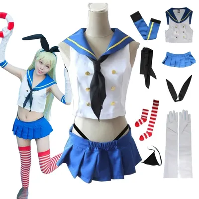 Shimakaze Cosplay Anime Kantai Collection Shimakaze Cosplay Kostüm Mädchen Sommer JK Uniform Sailor Kleid Anzug Halloween Party Image