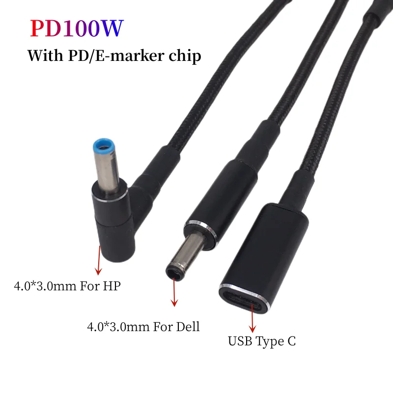 Typ C auf 4,5 x 3,0 mm Steckerkonverter 100 W USB C PD Schnellladekabel für HP/Dell Laptop-Ladegerät DC 4,5 x 3,0 Image