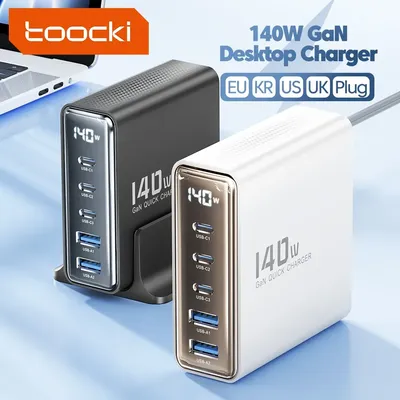 Toocki 140w gan usb ladegerät 5 in1 desktop schnell aufladen usb typ c ladegerät led display ladegerät für iphone xiaomi smartphone laptop