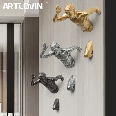 Abstrakte industrielle Stil Running Man Skulptur, 3D-Wanddekoration aus Kunstharz, Image