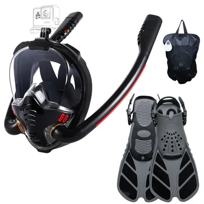 Snorkeling Mask Double Tube Silicone Full Dry Diving Mask Adult Swimming Panoramic Goggles Self
