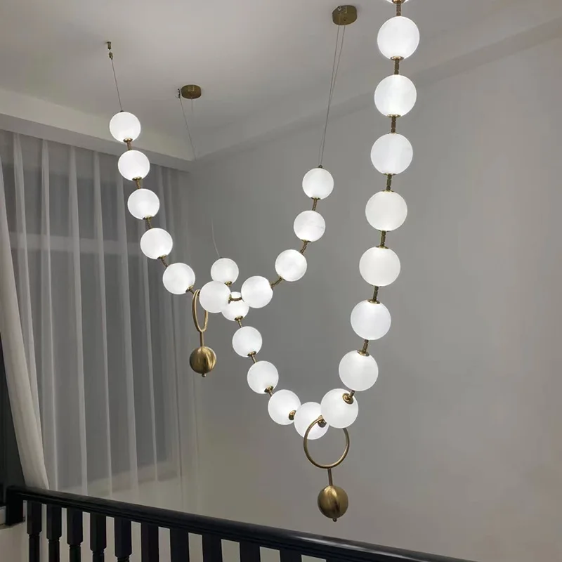 Moderne Designer Perle Glas Halskette LED Kronleuchter für Wohnzimmer Restaurant Küche lange Pendel leuchte Innen dekor Beleuchtung