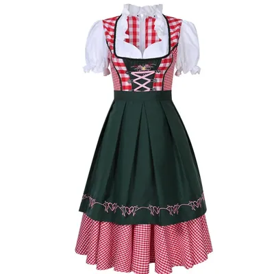 Traditionelles deutsches kariertes Dirndlkleid für Damen, Oktoberfest-Kostüm für Erwachsene, Bierfest, Cosplay, Halloween, ausgefallene Party Image