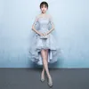 Grau Slash Neck Frau Lange Party Kleid Stickerei Cheongsam Vintage Elegante Bankett Kurze