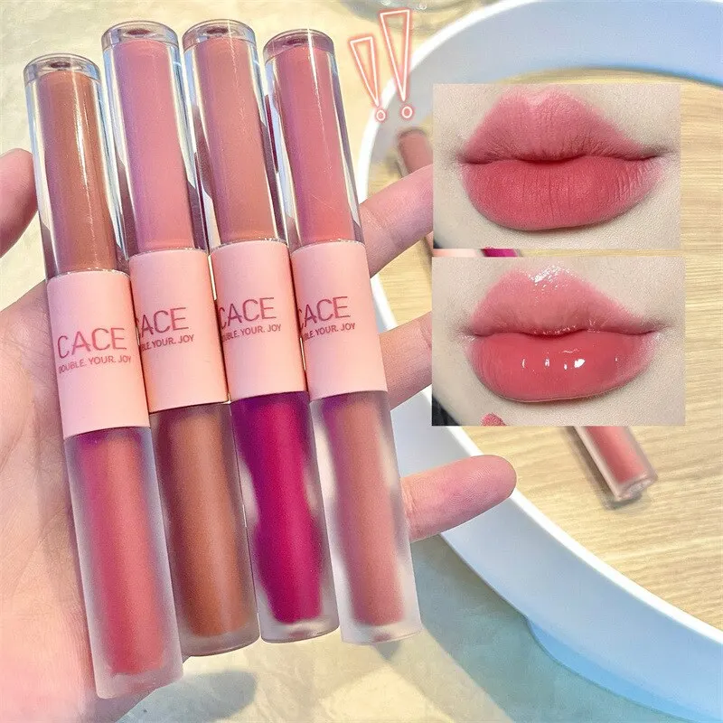 Double End Lip Glaze Vollglanzspiegel und mattierter Samt Langfristige Farbe und Feuchtigkeit Lipgloss Anti-Fleck-Kosmetik-Lippenglasur Image