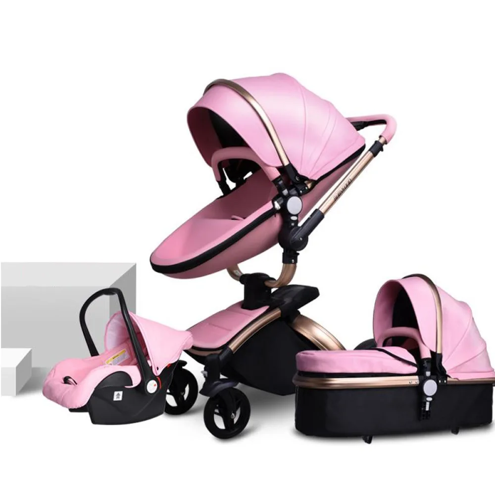 Neue PU leder baby kinderwagen 3 in 1, Hohe-Grade Baby Kinderwagen Hohe Landschaft Infant Wagen, luxus Baby Kinderwagen, Klapp kinderwagen