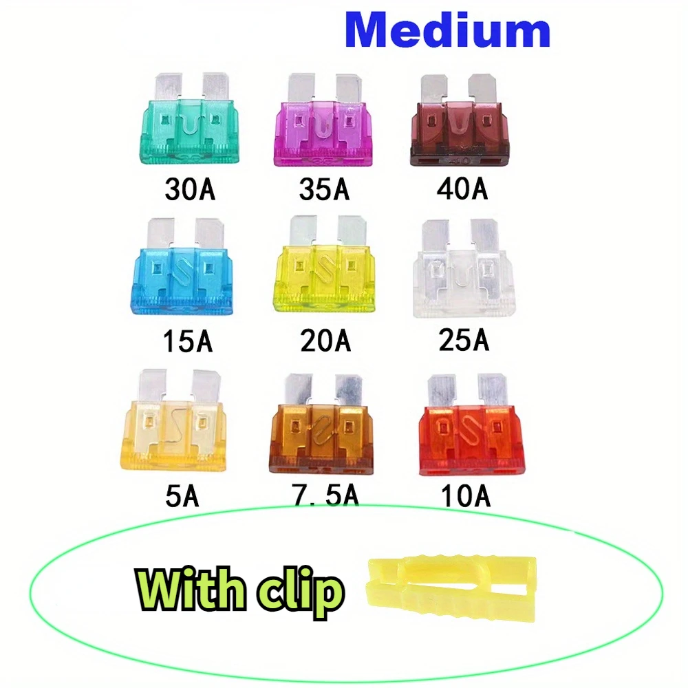 10 Stück mittelgroße Autosicherung – mit Clip 5 A, 7,5 A, 10 A, 15 A, 20 A, 30 A, 35 A, 40 A Image