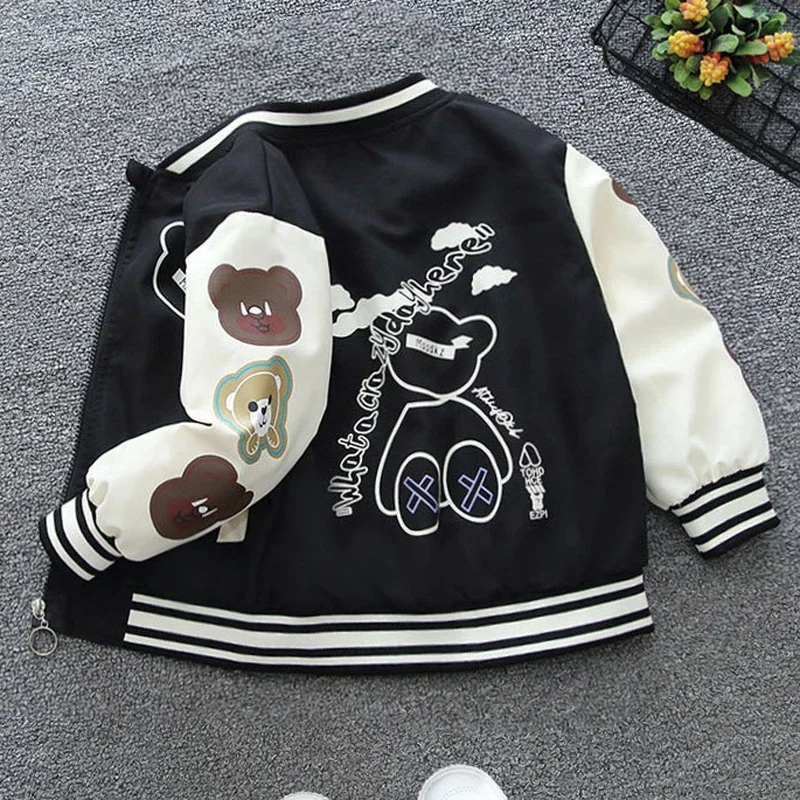 Neue Frühling Herbst Jungen Mäntel Cartoon Bär Muster Sport Baseball Uniform Jacke Für 3-12 Jahre Alte Kinder Image