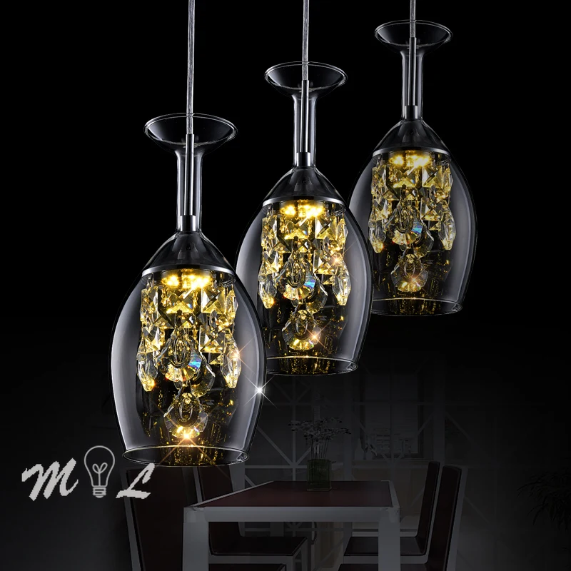 Moderne Led K9 Kristall Anhänger Licht Kreative Wein Glas Hängen Lampen Lamparas De Techo Colgante Moderna Home Deco Leuchten Image