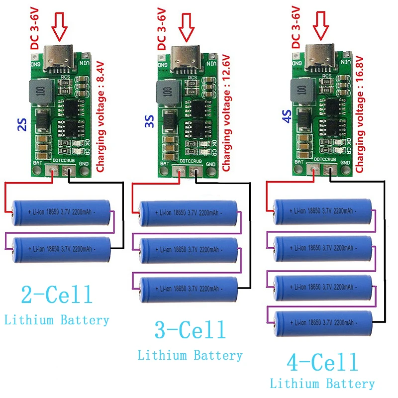 Mehrzellen 2S 3S 4S Typ-C bis 8,4 V 12,6 V 16,8 V Step-Up Boost LiPo Polymer Li-Ion Ladegerät 7,4 V 11,1 V 14,8 V 18650 Lithium-Batterie Image