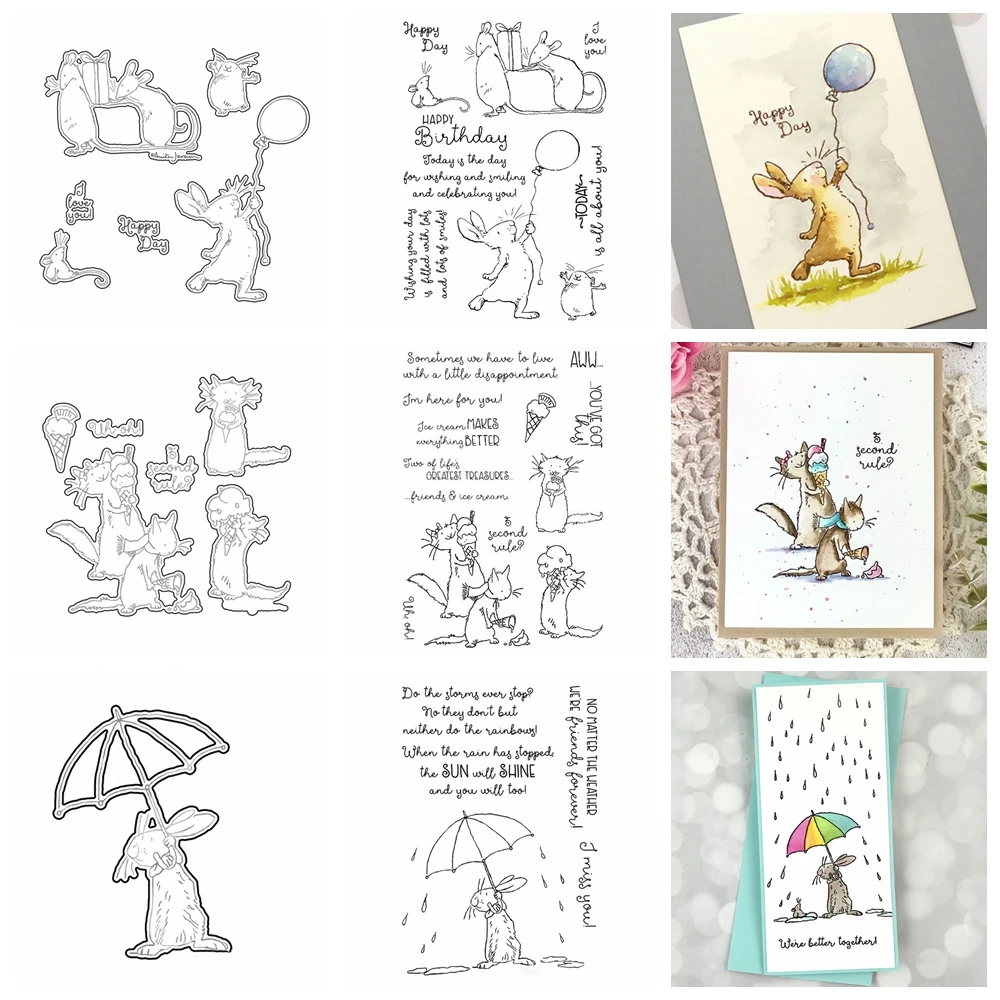 Mäuse Paar klar Silikon Stempel Ballon Regenschirm Metall Schneidwerk zeuge für DIY Scrap booking Papier Karte Handwerk machen Vorlage Image