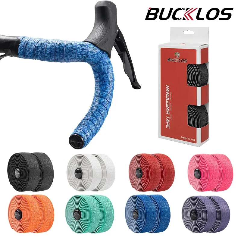 BUCKLOS Rennrad-Lenkerbänder PU Shock Fahrradlenkerband mit Lenkerendstopfen Anti-Rutsch-Anti-Vibrations-Wickelgürtel Bartape Image