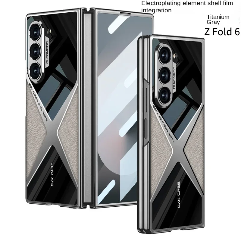 Galvanisierte Leder-Handyhülle für Samsung Galaxy Z Fold 7, 6, 5, 4, 3, Fold7, Fold6, Fold5, Fold4, 5G, Hartschale, Schutzfolie Image
