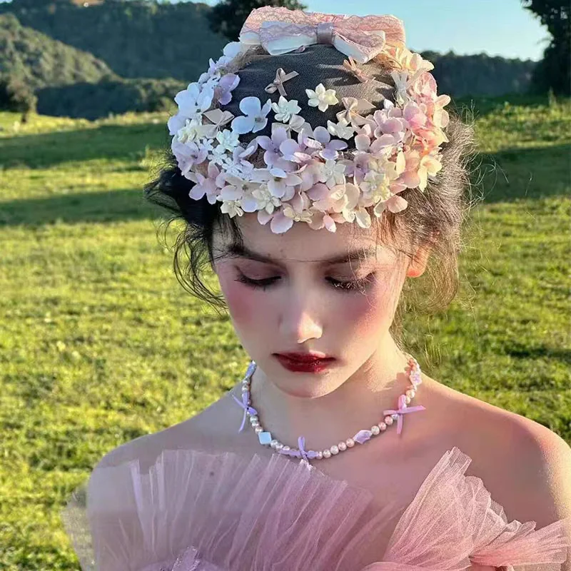 Neue Wald blume Vintage Braut Kopf bedeckung elegante und süße handgemachte rosa Blumenkranz Outdoor-Reise fotografie Hochzeits zubehör