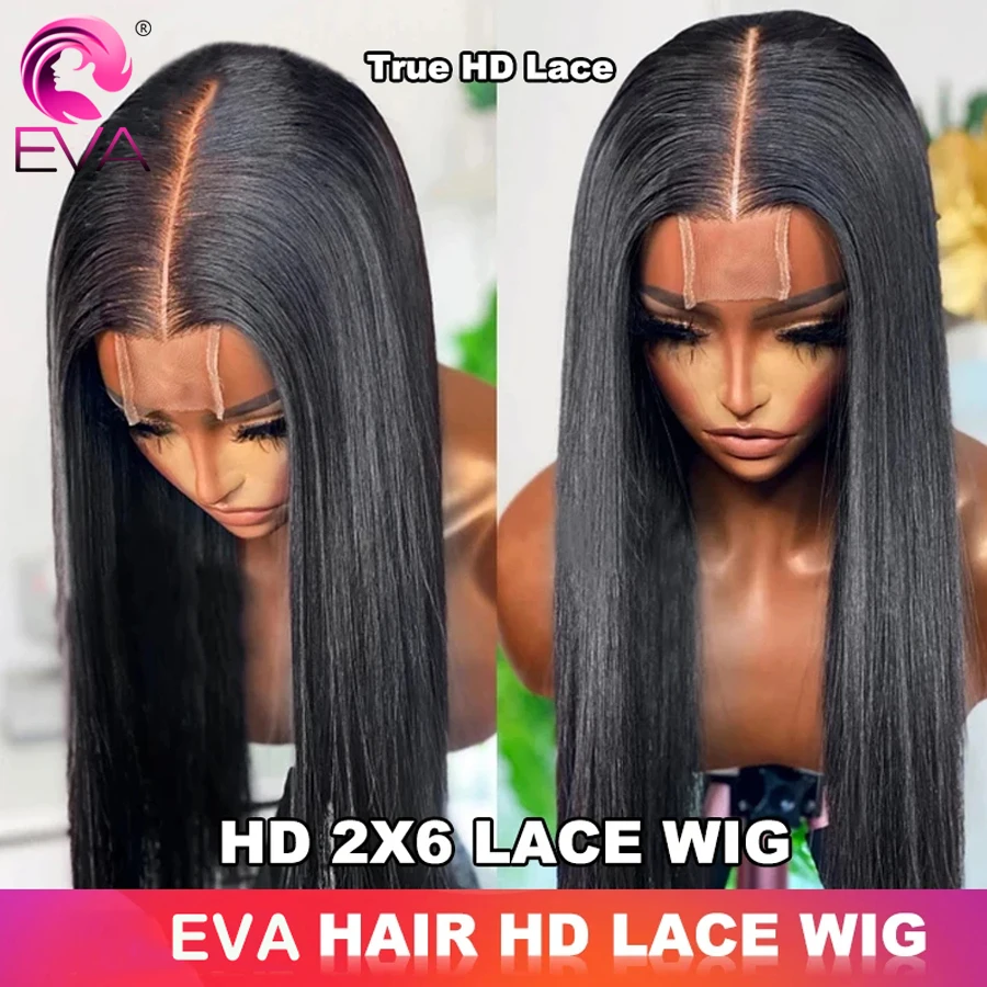 Eva echte hd spitze perücken gerade 2x6 hd spitzen verschluss perücke tiefes teil vor gezupft schmelzen alle häute unsichtbare hd menschliches haar verschluss perücken Image