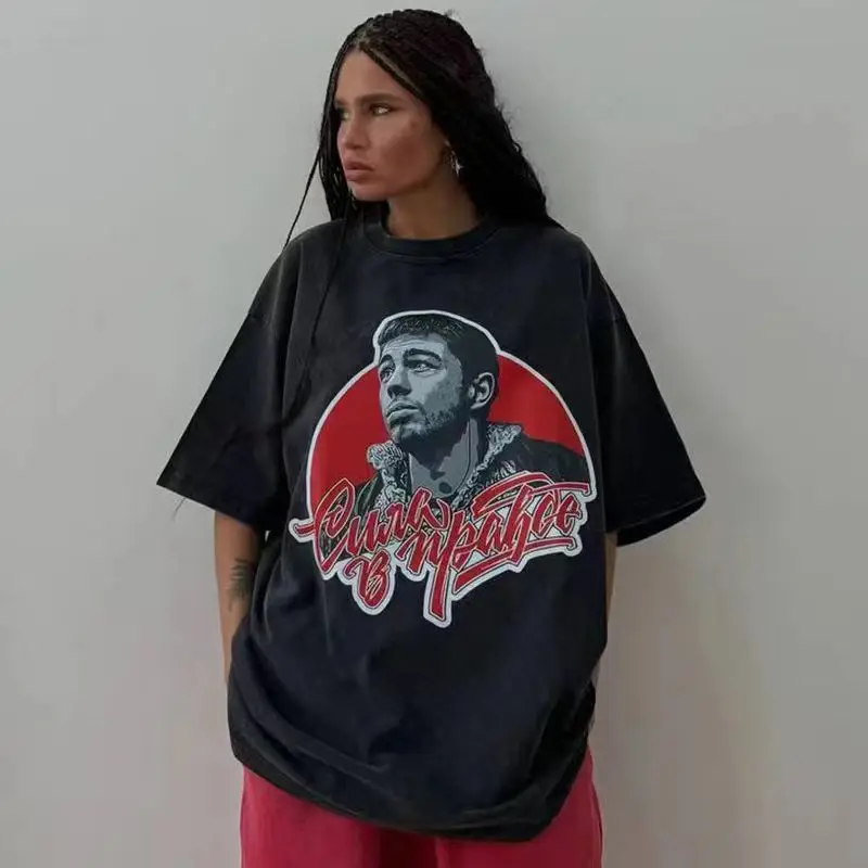 Y2k Baumwolle Streetwear lose Vintage Kurzarm T-Shirt für Frauen gedruckt lose plus Größe Unisex Sommer T-Shirt Tops T-Shirts