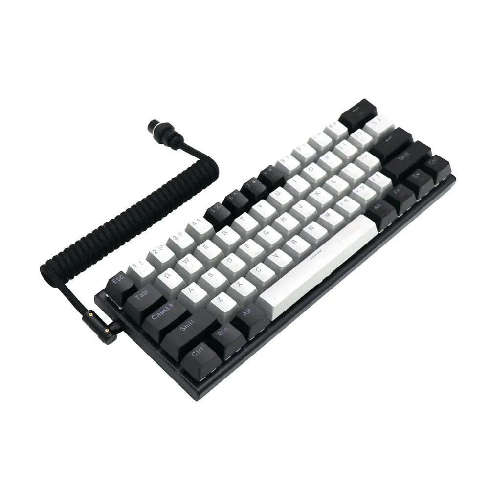 Angitu Premium DIY Custom USB zu TYP C Mechanische Tastatur Coiled Kabel Mit 90 grad Metall Typ C Schwarz Weiß Image