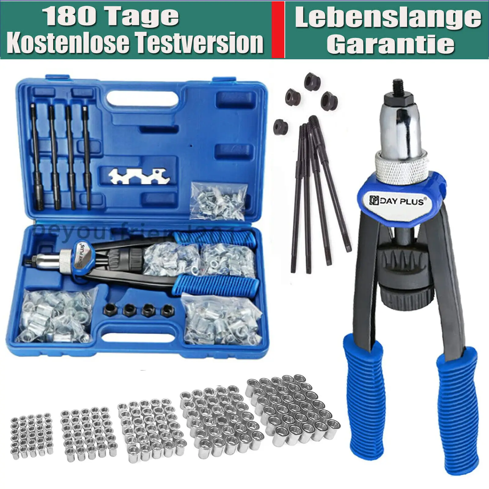 Dayplus Niet mutter zangen satz, Gewinde niet zangen satz, 150 Niet muttern in m5 m6 m8 m10 m12, Hochleistungs-Handniet-Niet mutter pistole Image