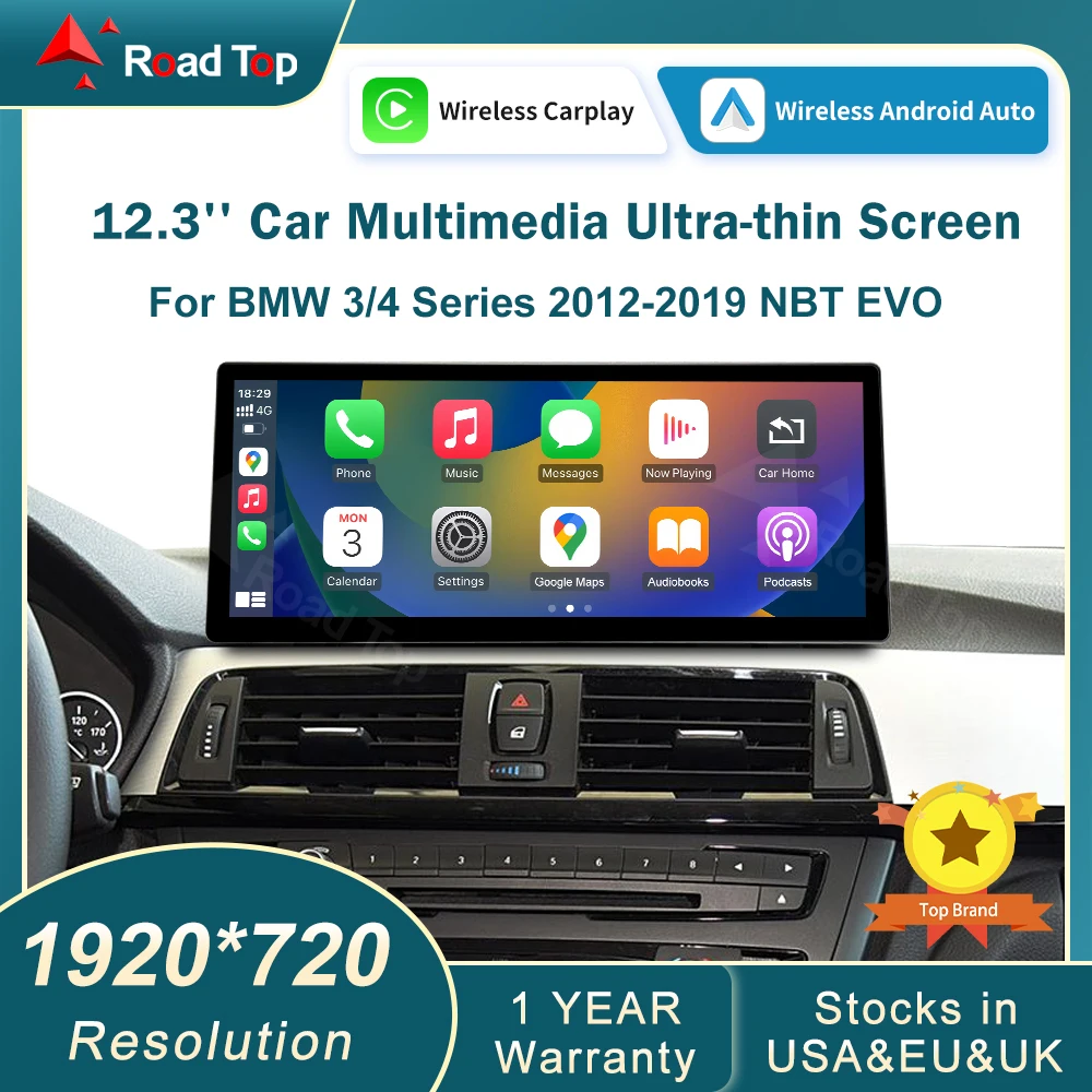 12,3 ''Wireless CarPlay Android Auto Multimedia Display Bildschirm Für BMW Serie 3 4 F30 F31 F32 F33 F34 F36 2012-2019 Image