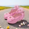 ULKNN Mädchen Sandalen High Heel rosa Leder Schnalle Riemen Kinder Bowtie weiße Schuhe Größe 26-37