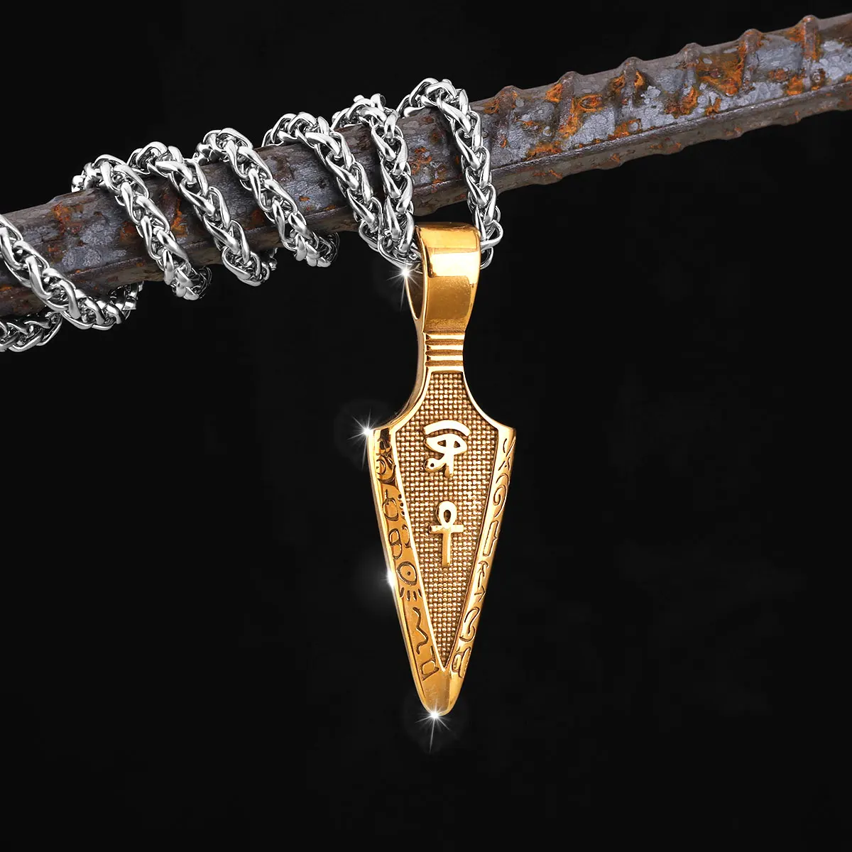 Wikinger Edelstahl Gold Farbe Speer Anhänger Halskette skandinavische Rune Amulett schwarze Halskette Schmuck Herren Punk Hip Hop Geschenk
