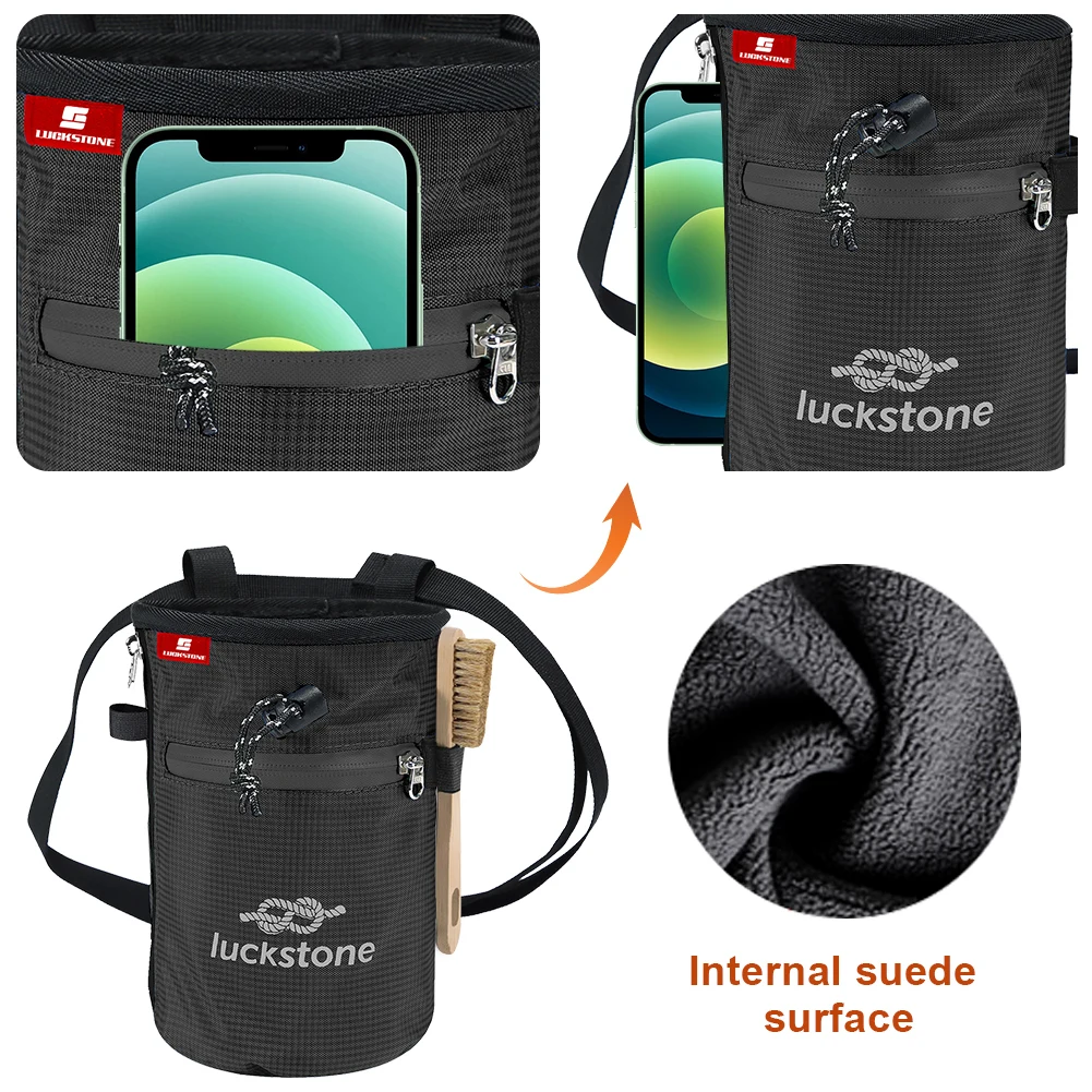 Premium Gym Kreide tasche wasserdichter Kreide beutel Eimer mit 2 großen Aufbewahrung taschen mit Reiß verschluss und Kreide bürste für Kletter gymnastik Image