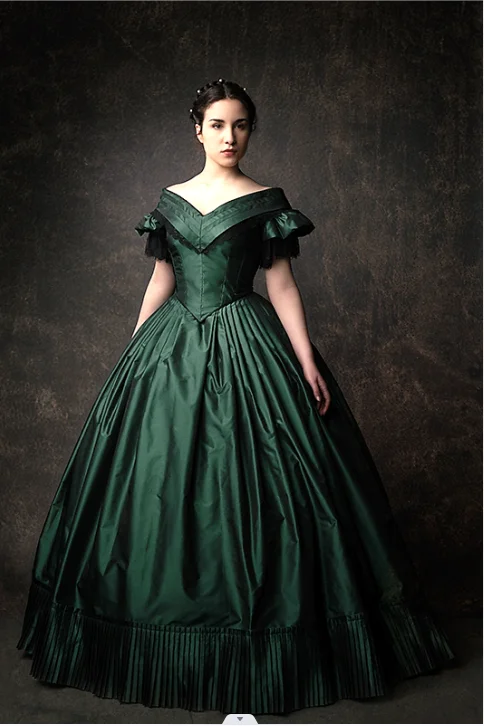18th Century Bürgerkrieg Southern belle Grün Kleid Viktorianischen Off Schulter Abendkleid frauen Vintage Elegante ballkleid