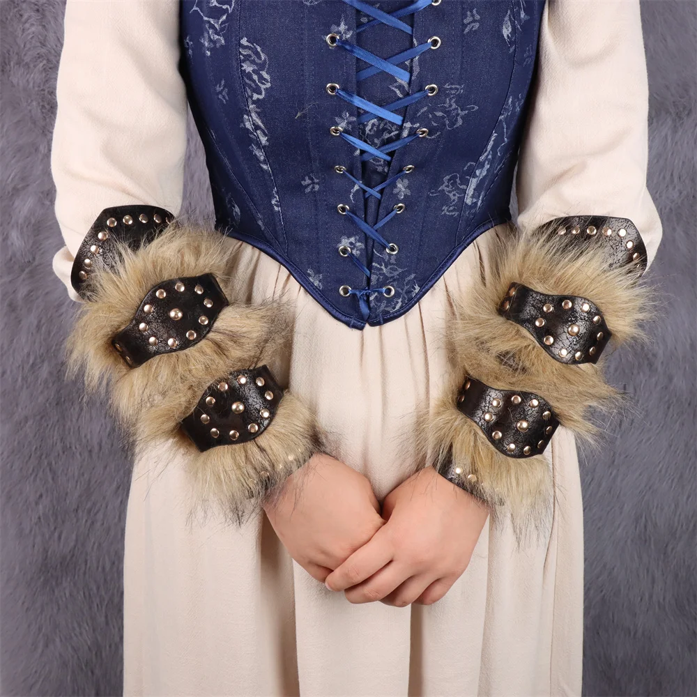 1/2 Stück mittelalter liche Wikinger Ritter Armband Kunst pelz Pu Leder Arm schienen Piraten Handschuh Handgelenk Wachen Gothic Larp Cosplay Kostüm Image