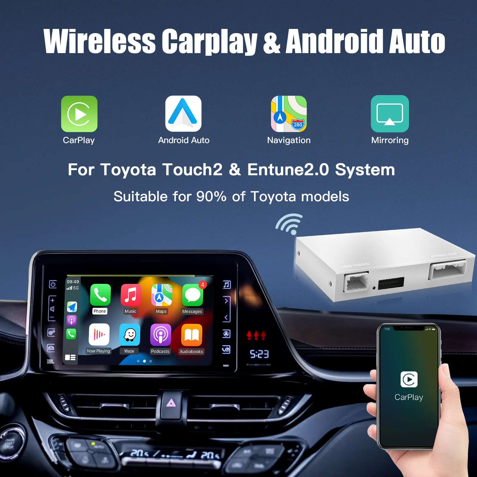 CARABC Drahtlose Apple Carplay Android Auto Für TOYOTA RAV4 Corolla Tacoma Camry CHR Tundra Highlander Prius 4Runner Yaris Modul Image