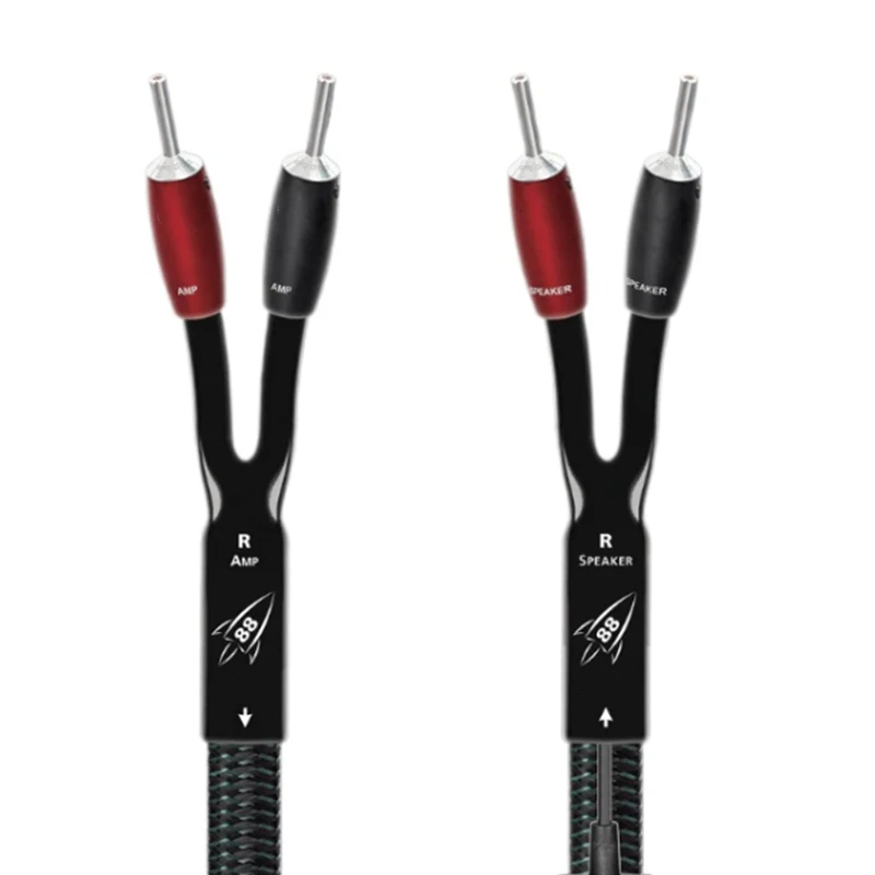 Hi-End Rocket 88 Lautsprecherkabel der Serie 1000, silberner Bananenstecker/Y-Flachstecker, massives PSC+-Kupfer-HiFi-Audio-Lautsprecherkabel Image