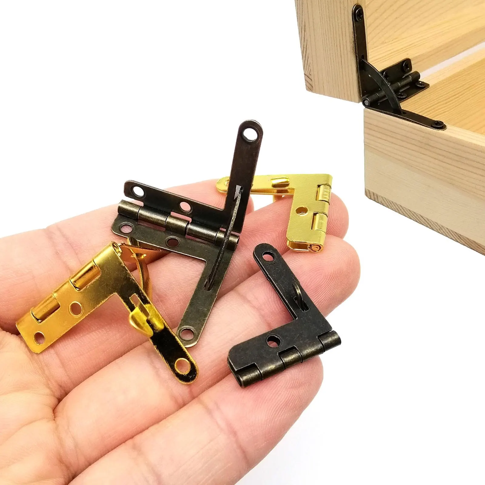 12 Stück Stützfederscharnier mit Schraube L-Form 90 Grad Golden Antik Messing Bronze für Schmuck Display Truhe Holzkiste Uhrenbox