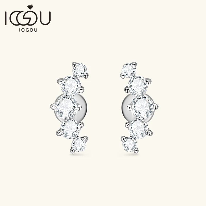 Iogou d vvs1 Moissan ite Ohrringe abgestufter gebogener Kletterer für Frauen Ohr stecker Ohrringe aus echtem 925er Sterling silber Image