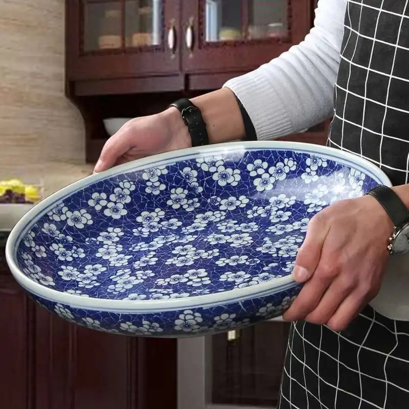 Große Serviert eller chinesische blaue und weiße Schüssel Schüssel Retro Porzellan Geschirr Home Dish Spaghetti Braten Truthahn gebratene Gans Image