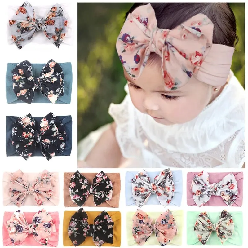 3 Stücke Baby Stirnbänder Nette Blumendruck Elastische Mädchen Haarbänder Säugling Kleinkind Turban Baby Haarschmuck Image