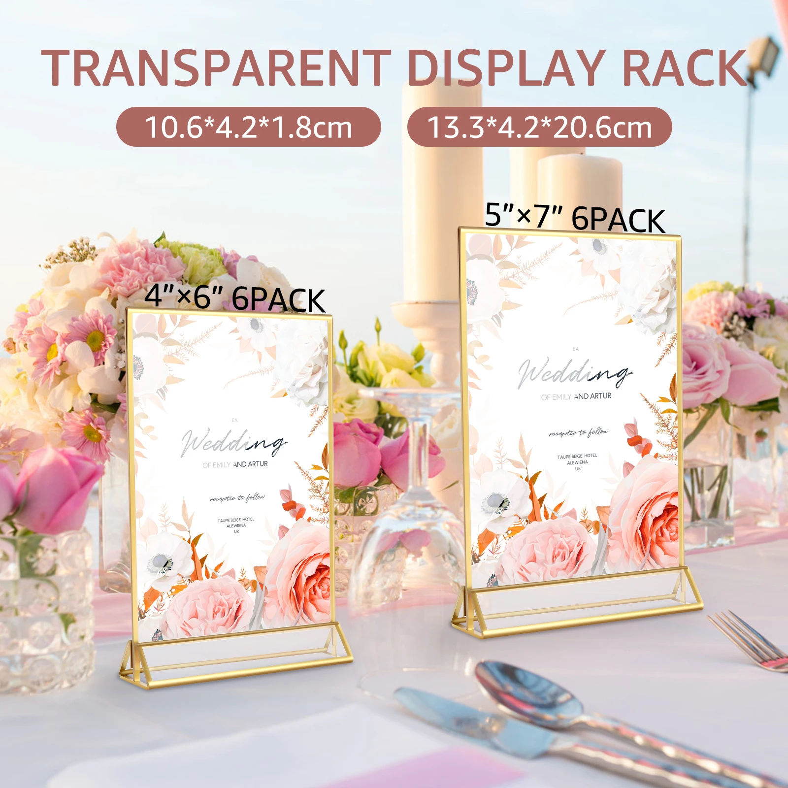 6/18pcs Acryl Zeichen halter klares Gold Grenzen Hochzeit Tisch Nummer stehen doppelseitige Tisch Menü steht Foto Display Stand Image