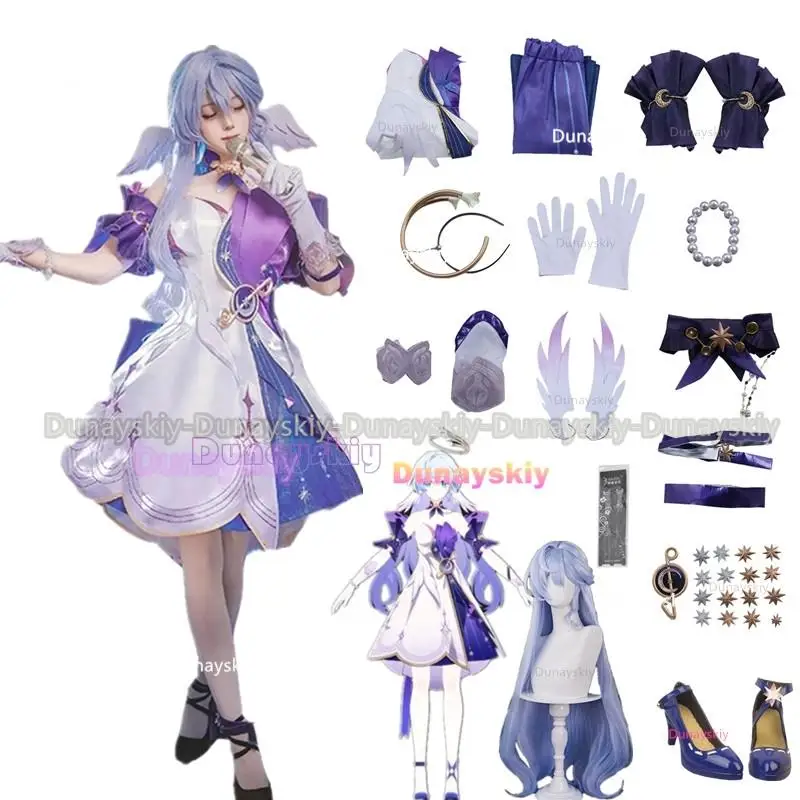Auf Lager XS-3XL Honkai Star Rail Robin Cosplay Kostüm Full Set Robin Cosplay Outfit Kleid Uniform Robin Cosplay Perücke Schuhe