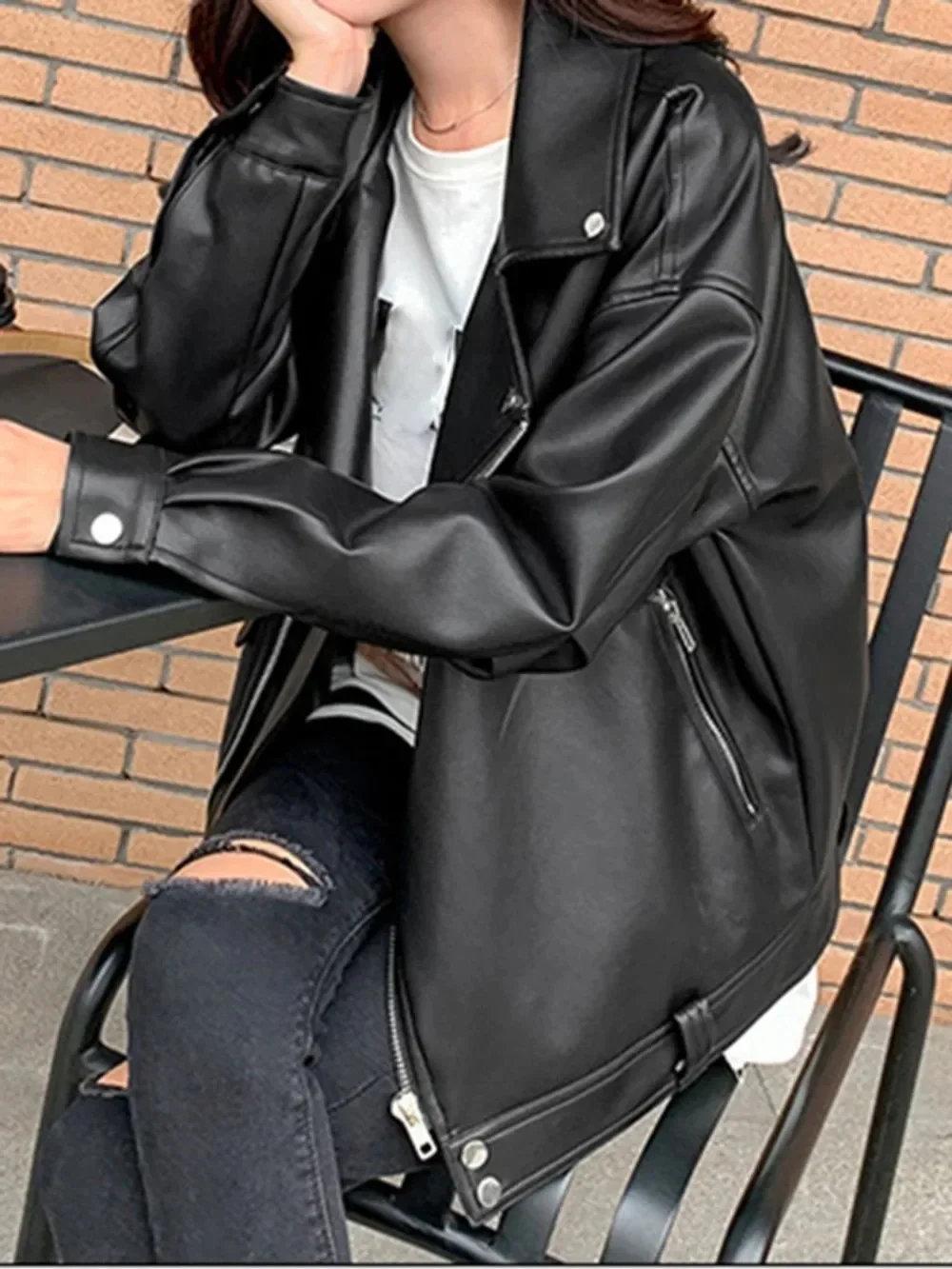 Pu lose Motorrad jacken weibliche Kunstleder jacke Frauen lässig Streetwear übergroßen Mantel koreanischen Chic neuen Frühling