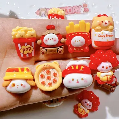 10Pcs Cartoon Pizza Rabbit Fries Flatback Resin Cabochon Scrapbooking Phone Accessories DIY Fake