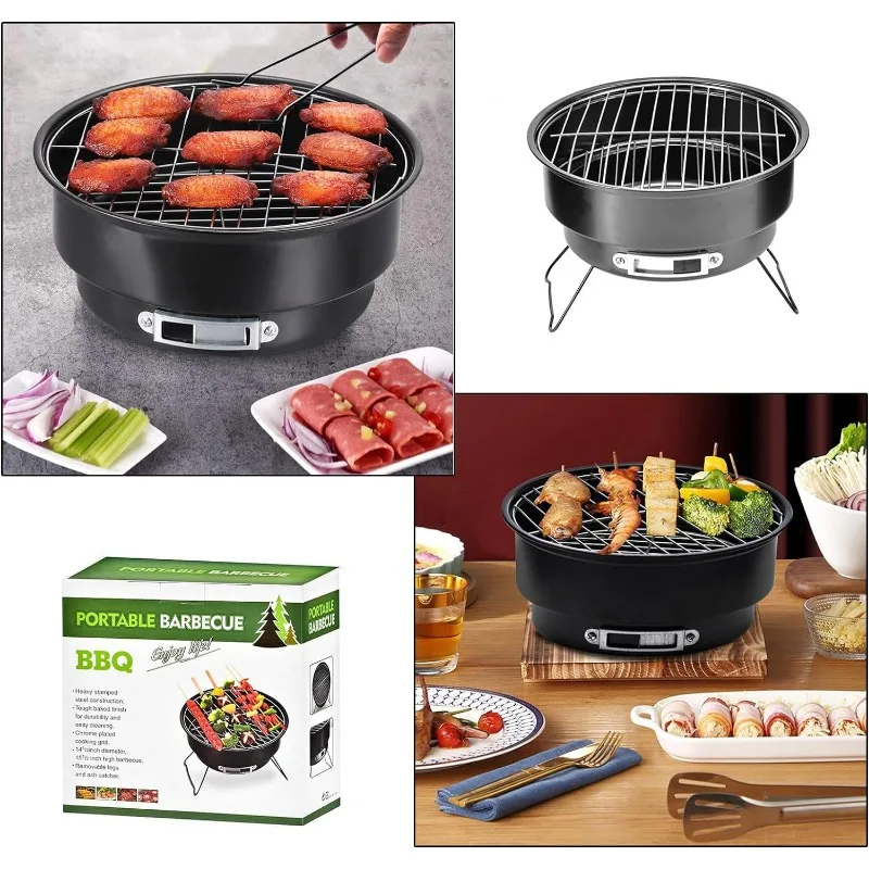 Tragbarer runder Grill Grill Holzkohle grill kleiner kreisförmiger Eis beutel ofen im Freien mit Griff für die Küche zu Hause Grill Picknick Camping Image