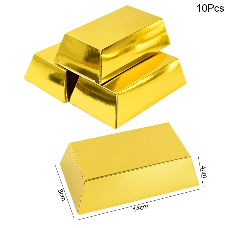10 stücke Gold Bars Geschenk Box Papier Goldene Ziegel Süßigkeiten Schokolade Verpackung Boxen Kinder Piraten Thema Geburtstag Party Dekoration Lieferungen Image