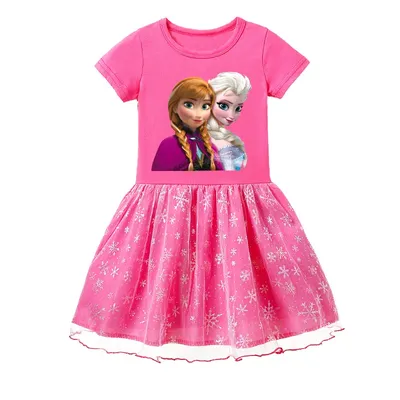 Gefrorene Kleider für Mädchen 6 Jahre Elsa Anna Muster Mädchen Strand Mesh Kleider Kinder Party Kleider 7 Jahre Mädchen Kleidung Kleid von Elsa Image