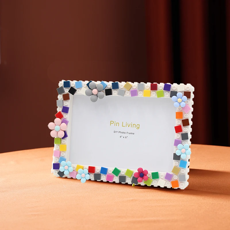 1pc DIY Kinder Foto rahmen, Mosaik Bilderrahmen Harz Blume Bühne Tisch Image