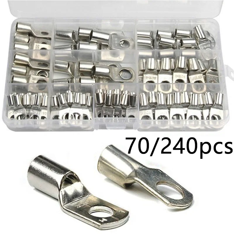 70/240PCS Ring Terminal Kabel Schuhe Lugs 35mm2 Verzinnte Kupfer Lug Draht Auge Anschlüsse Nackte 60 Terminals Lugs Draht Kupfer Kit Image
