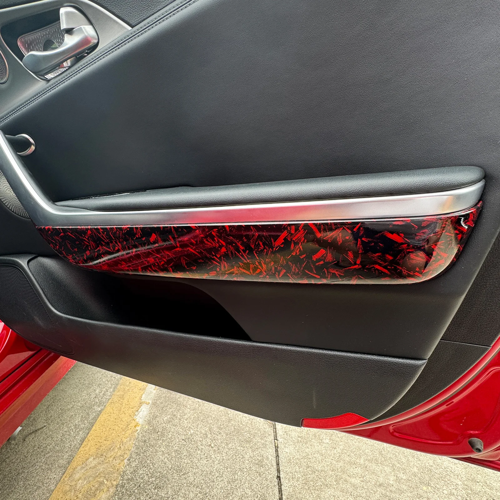 Geschmiedete ruß rote Tür verkleidung Verkleidung Rahmen Innen tür Armlehne Seiten dekoration Abdeckung für Kia Stinger 2012-2016 lhd rhd Image