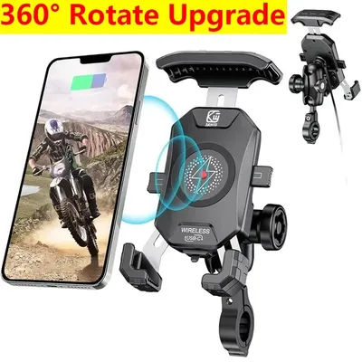 Motorcycle Wireless Phone Mount Fast Charger Stand 15W & USB C 3A Handlebar Anti Theft Motor