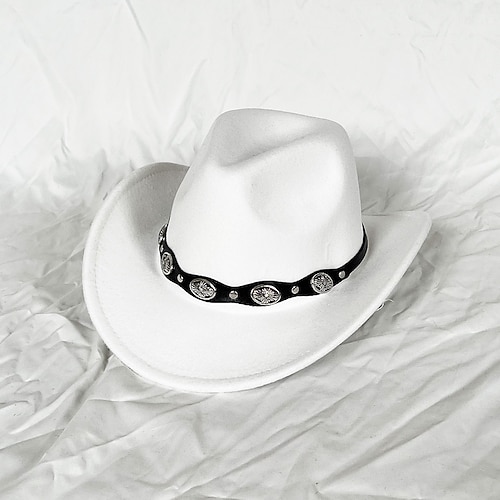 weißer Western Cowboyhut Damen Herren lockiger Cowboy Girl Fedora mit Leder Fedora Toca Toca Rider Hut Image